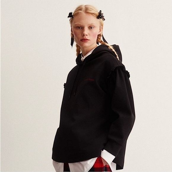 SIMONE ROCHA H&M Logo Embroidered Ruffle Shoulder Puff Sleeve Oversize Hoodie XS - Picture 3 of 13